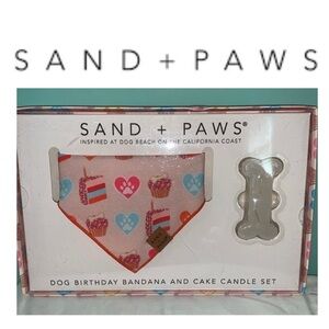 💟 HAPPY BIRTHDAY Set from SAND + PAW Dog Bandana & Bone Shaped Candle NIB